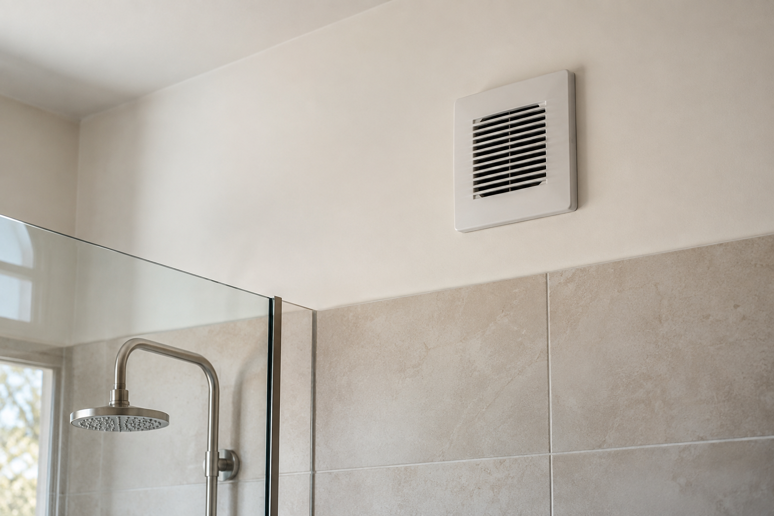 Grille de ventilation au-dessus d’une douche dans une salle de bains
